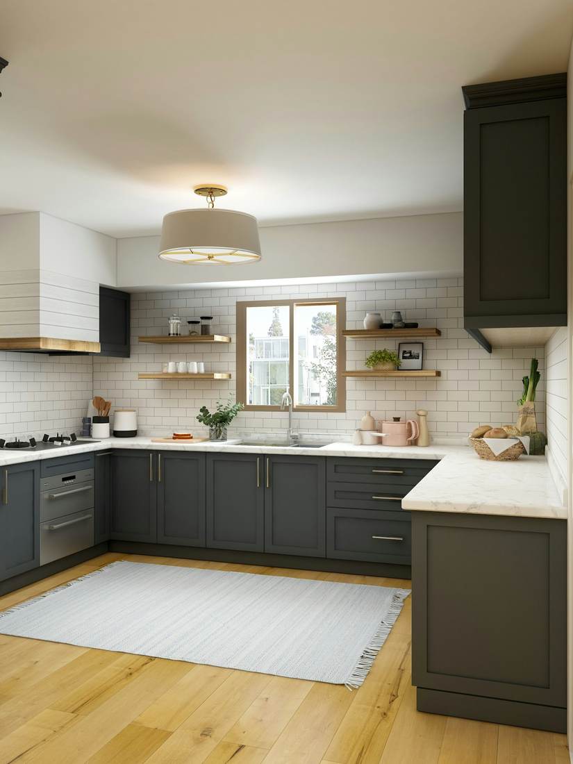 A renovated kitchen with wood cabinets and a long island